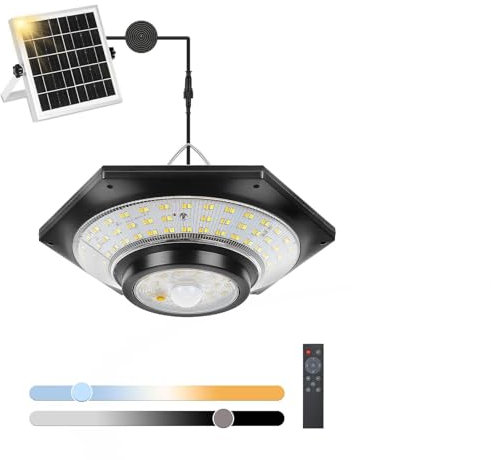 ENCOFT Solar Hängeleuchte mit Bewegungsmelder 228LED Solarlampen für Außen Hängend 3 Farbtemperatur Solarlampe Innen mit Fernbedienung 5 Modi Solar Hängeleuchten Outdoor IP65 Wasserdichte