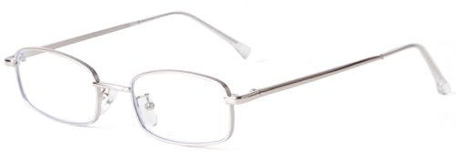 Laurinny Rectangle Blue Light Blocking Glasses for Women Men Narrow Clear Lens Metal Frame Eyeglasses Computer Glasses(Silver)