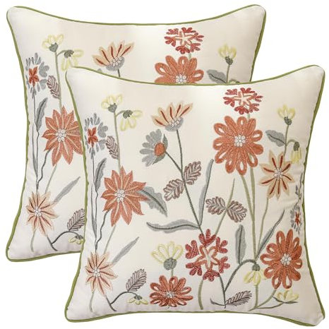 Tosleo 2er Set Blumen Kissenbezug 45 x 45 cm Frühlings Orange Garten Kissenbezüge Kissenhülle Kissen Dekorative Modern Zierkissenbezüge für Sofa Schlafzimmer Auto Bauernhaus Wohnzimmer Zuhause Deko