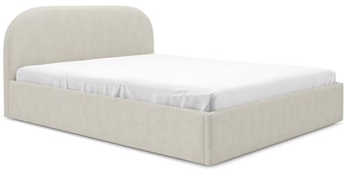 Sofello Moon Polsterbett mit Lattenrost aus Holz Doppelbett mit Lattenrost Moon Kopfteil 90x200 120x200 140x200 160x200 180x200 200x200 (Quelle 02 - Creme, 140x200)