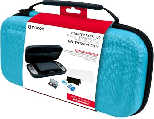 Nacon Pack de 3 éléments pour Switch 2 | 1 Pochette Rigide | 1 Protection d'écran | Boite de Rangement pour Jeux (Bleu)