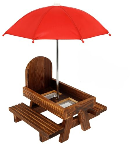 Eichhörnchen Futterhaus Wetterfest mit Regenschirm,34×21×18 cm,Eichhörnchenfutterhaus für draußen Lustiger Picknicktisch mit Solider Struktur Chipmunk Futterhaus mit Maiskolbenhalterung