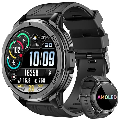 OUKITEL Smartwatch Uomo,Orologio Militare Smart Watch con Chiamate Vocale,1.43 AMOLED Screen 24/7 Sonno Cardiofrequenzimetro,100+ Sportive Fitness Tracker per iOS Android