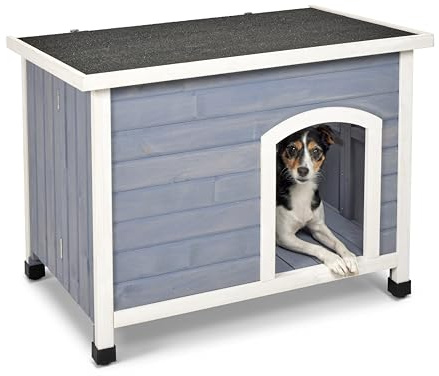 Midwest Homes for Pets Eilio Klappbare Hundehütte aus Holz, kein Werkzeug für die Montage erforderlich, 54 x 84 x 65 cm (L x B x H), ideal für kleine Hunderassen, Grau