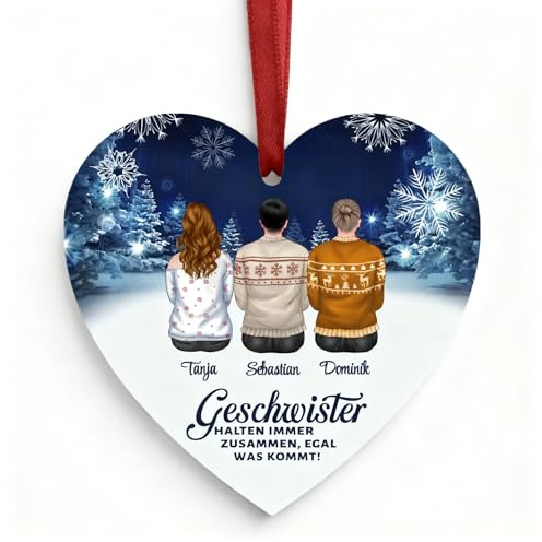 Love Faith personalisierte Weihnachtsdeko - Familie - Herz 3 Namen | Weihnachtsbaumschmuck in Herz-Form - Wähle Clipart & Wunschnamen - Schöne individuelle Weihnachtsdeko für Familie