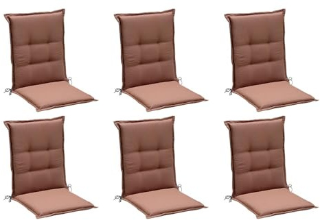 6er Set Mittellehner-Stuhlauflagen Rostbraun – Gartenstuhlauflage 108 x 50 x 7 cm – Unifarben ohne Muster – Polyester Gewebe – Verstellbares Gurtband & Bindekordeln – Gefertigt in Deutschland
