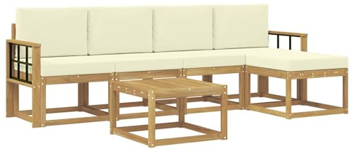 vidaXL Outdoor-Sofagarnitur mit Kissen 6 pcs Weiß und Creme, Garten-Couch, modernes Sofa-Set für draußen, langlebige Möbel, Coole Terrasse, stilvolles Loungen im Freien