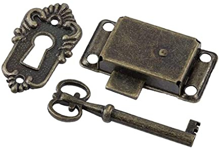 Antike Schubladenschloss aus Eisen, Vintage-Stil, mit dekorativen Möbelbeschlägen für Holz-Schmuckkästchen, Kabine, Schubladenschlösser mit Schlüsseln, schwarzes Metall für Erwachsene