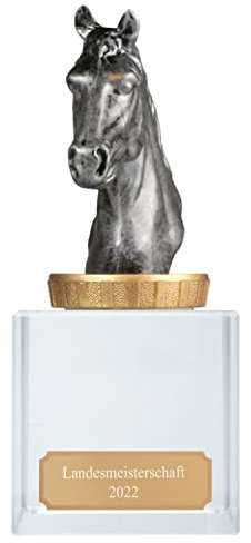 pokalspezialist Pokal, Trophäe Reiten/Pferde mit Glassockel 13cm hoch Größe S mit Gravur