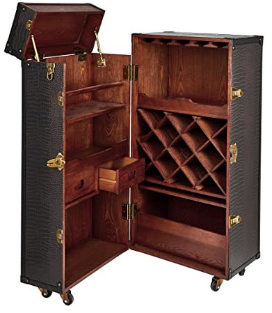 BUTLERS Hemingway Barschrank - Antike Hausbar aus Holz - Kofferbar mit Weinregal, Schubladen und Stauraum