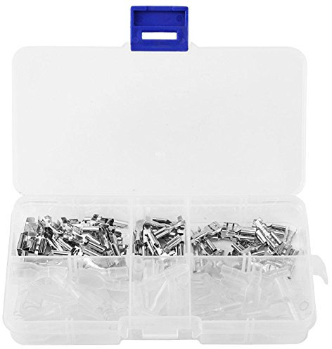 Akozon Female Spade Stecker, Kabelsteckschuhe2.8/4.8/6.3mm Crimp Terminal Buchse Spatenstecker Drahtanschluss Crimp Männlich Weiblich Spaten Block Stecker mit Isolierhülse Sortiment Kit