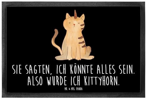 Mr. & Mrs. Panda 60 x 90 cm Fußmatte Einhorn Katze - Geschenk, Kittyhorn, Einhornkatze, Fußmatte außen wetterfest, Einhörner, Schmutzfänger,