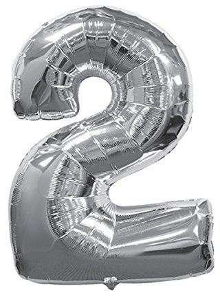 schenken-24 Folienballon Zahlen klein (0-9) in Silber, Höhe ca. 32 cm, Auswahl:Zahl 2