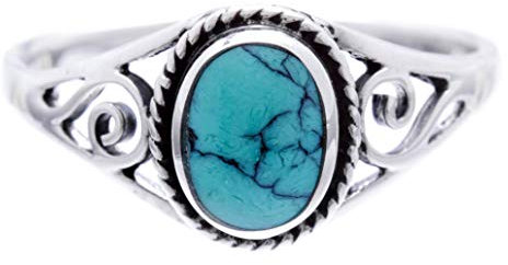 Windalf Bohemia Silberring Damen LUCY h: 0.9 cm Elfen Ring mit Türkis Glücks- & Freundschaftsring Vintage Hochwertiges Silber (Silber, 48 (15.3))