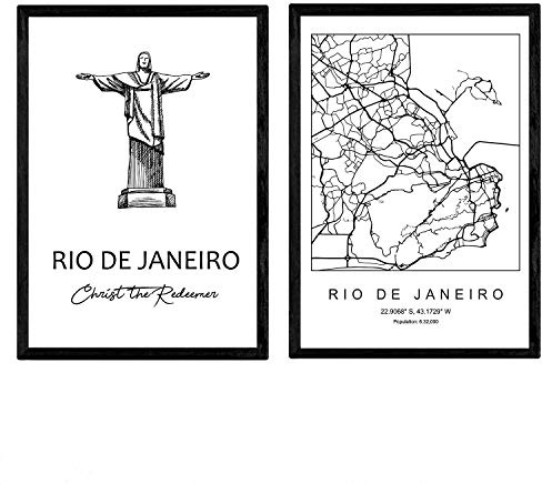Nacnic Pack Poster Rio de Janeiro - Christus der Erlöser. Blätter mit Denkmälern von Städten. A4-Format