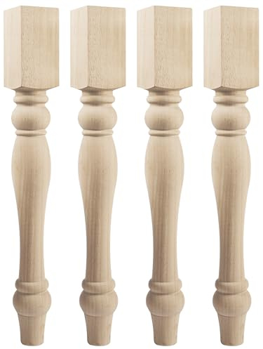 La Vane 4er Set Holz Tischbeine, 73×9×9 cm - Rustikal Landhaus Unbehandelte Massive gedrechselte Säulen aus Massivholz für Kücheninsel, Esstisch, Couchtisch, Bank oder Schrank - DIY Möbelbeine