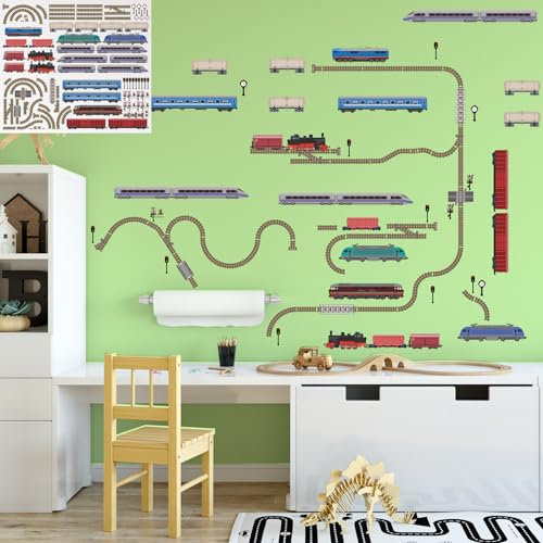 XXL Eisenbahn Zug Lokomotive Wandtattoo Set verschiedene Motive| Kinderzimmer Aufkleber bunt Wanddeko