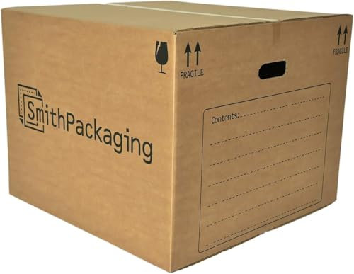 SmithPackaging 10 Extra Large Strong Double Wall Cardboard Packing Moving House Boxes 52cm x 52cm x 40cm with Carry Handles and Room List