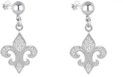 TALISMAN JEWELLERY Boucles d'oreilles en Argent Sterling 925 et Oxyde de Zirconium avec Fermoir Puce Pendant - Fleur de Lys (16 MM pièce + 10 MM fermoir)