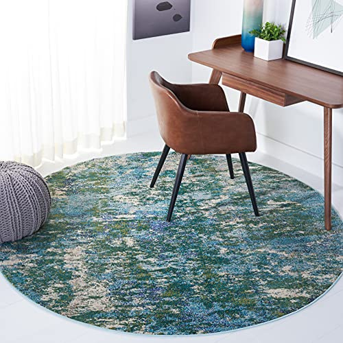 SAFAVIEH Zeitgenössische Teppich für Wohnzimmer, Esszimmer, Schlafzimmer - Madison Collection, Kurzer Flor, Grün und Türkis, 201 X 201 cm