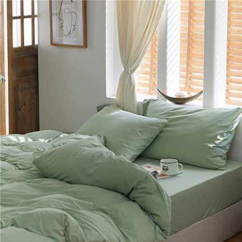 Omela Bettwäsche 140x200 Hellgrün 2 Teilig Microfaser Unifarben Grün Bettbezug Weich und Bequem Bettwäsche Set Reißverschluss - 140 x 200 + 70 x 90 cm