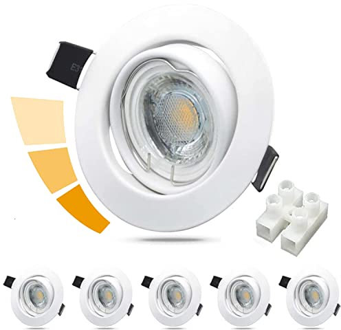 Unikcst LED Einbaustrahler 230V Dimmbar 6W LED Spot Flach Rund Weiß Deckenspots 68mm Lochmass Schwenkbar Einbauleuchten inkl. 6x 6W 500lm Neutralweiß Modul Leuchtmittel