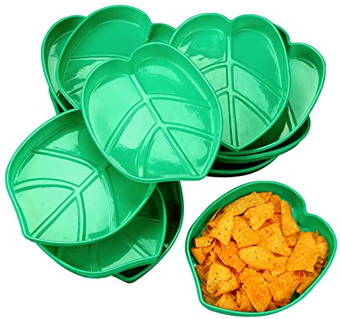 12 Pieces Palm Leaf Plates Hawaii Style Snack Tray Reusable Cookies Candy Dip Palm Leaf Serving Platter Green Plastic Food Tray Luau Party Plates for Jungle Safari Tropical Birthday Supplies