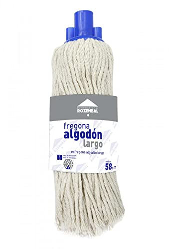 ROZENBAL Fregona algodón Largo Profesional 200 gr, Blanco/Azul, 7x5x15cm