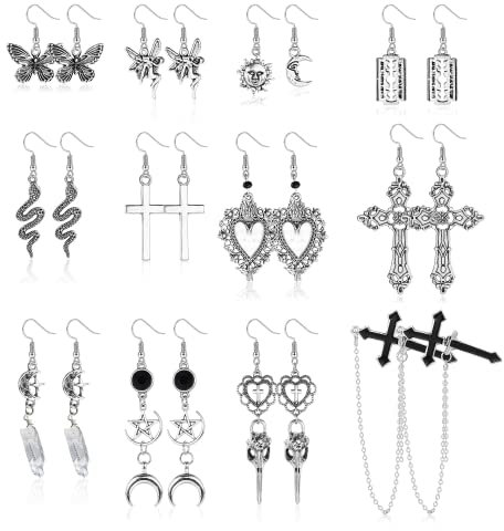 MILACOLATO Gothic Ohrringe Punk Vintage Grunge Ohrringe für Damen Silber Skelett Schwert Fledermaus Ohrringe Goth Ohrhänger Set