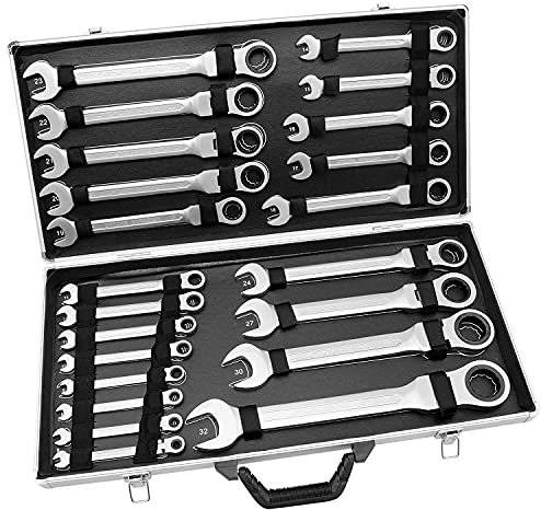 BJTDLLX Jeu de clés à cliquet articulées de 6 à 32 mm - Jeu d'outils de clé à cliquet - Clé plate à 22 pièces