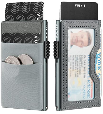 VULKIT Porte Cartes de Crédit avec Poches EDC et Fenêtre d'identification RFID Bloquant Le Portefeuille de Carte Pop Up Portefeuille Mince en Métal