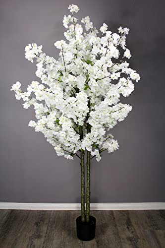 Kunstpflanze Kirschblütenbaum Kirschbaum künstlich Pflanze Kunstbaum Kirschblüte Zimmerpflanze (Weiß 160 cm)
