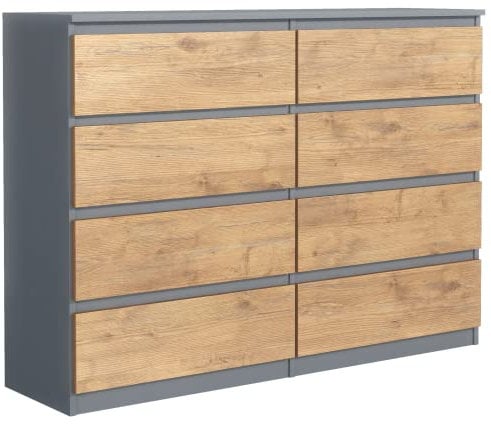 meble masztalerz Kommode Anthrazit/Lancelot mit 8 Schubladen 120 cm, Sideboard Wohnzimmer, Kommode Schlafzimmer H: 101,5 cm, B: 120 cm, T: 39 cm, Kommode mit Schubladen, Schubladenschrank