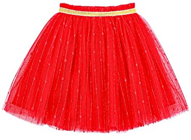Kinder Mädchen Tuturock Prinzessinrock Minirock Tüllrock Ballett Tütü Rock mit Elastischer Bund Kurzer Rock Performance Kostüm Accessoire - Rot Herstellergr. 130