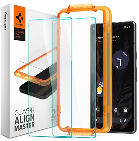 Spigen AlignMaster Schutzfolie kompatibel mit Google Pixel 7a, 2 Stück, Kratzfest, 9H Härte Folie
