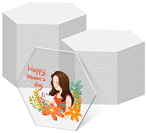 50 Pièces Feuilles Acryliques Transparentes, Panneaux de Feuilles Plastique Hexagone pour Cadres Peinture Artisanat Présentoirs