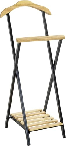 HAKU Herrendiener Schlafzimmer stummer Diener mit Schuhablage Metall schwarz und Massivholz natur - Maße: B 45 x H 110 x T 45 cm, Style: Traditional