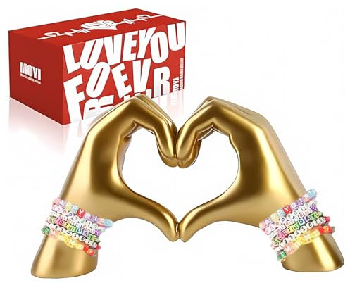 MOYI Gold Decor for Living Room Bedroom Bookshelf Coffe Table, Heart Hands Statue Aesthetic Boho Shelf Decor,Unique Love Birthday Idea Decorations for Girlfriend (No Bracelets)