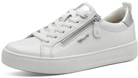 Tamaris COMFORT Damen Sneaker flach mit Reißverschluss Freizeit, Weiß (White Patent), 38 EU