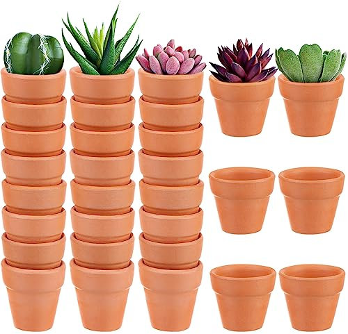 Lot de 30 mini pots en terre cuite en argile de 3,5 cm avec trous de drainage, graines succulentes, conteneurs pour enfants et adultes, pour la maison, le jardin, le bureau