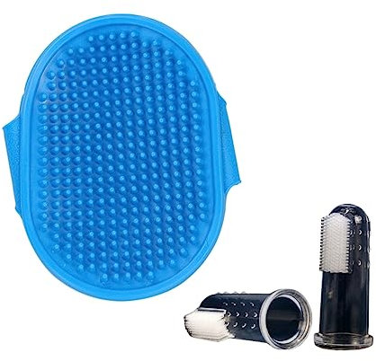 Brosse en caoutchouc pour chiens et chats à poils courts - effet de massage - élimine les poils morts, la saleté et la poussière (2 brosses à dents pour animaux de compagnie incluses)