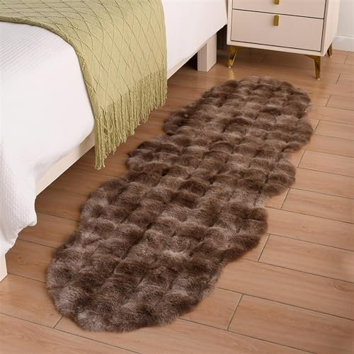 Guetto Soft Area Rug Schlafzimmer Shaggy Teppich Zottige Teppiche, Hochflor Teppich Wohnzimmer Kunstfell Super Softes Kaninchenfell Imitat, Waschbar rutschfest,Braun,60x200cm/23x78in