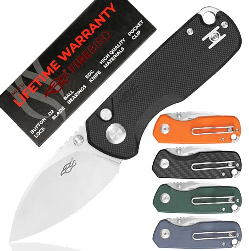 Firebird GANZO FH925-BK Taschen Klappmesser Knopfverschluss Klinge aus D2-Stahl Rutschfester G10 Griff mit Clip, Camping Outdoor Allzweckmesser (Schwarz)