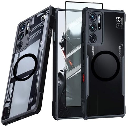 Guizzcg für ZTE Nubia Red Magic 9 Pro/9S Pro Hülle Kompatible mit MagSafe, TPU-Stoßfänger + AcrylRückseite Handyhülle Airbag Schutzhülle Sturzfest [1 Stück Schutzfolie],Magsafe Schwarz