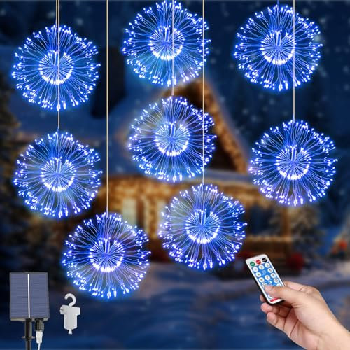 Solar String Garten Lichter, 8Pack Hängende Solar Feuerwerk Lichter 800 LEDs 8 Modes Lichterkette Außen Starburst Wasserdichte Kupferdraht Lichter mit Fernbedienung für Home Xmas Außendekorationen
