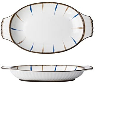 SLEEVE Dinner Plates Serving Plate Oval Ceramic Dinner Plate Home Large Porcelain Double Ear Handle Dinner Plates Long Fish Plate Serving Plate (Color : B)