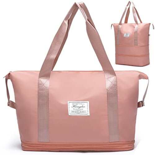 WUBAYI Travel Bag,Expandable Bilayer Overnight Bag Large Capacity Weekend Bag Dry & Wet Seperated Travel Bags for Women Foldie Travel Bag with Trolley Sleeve Duffel Bags for Women & Men