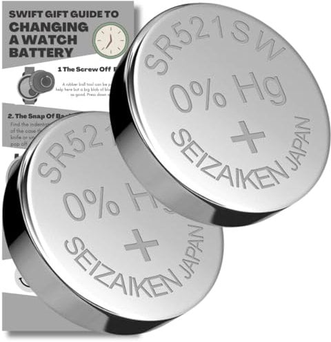 SR521SW Watch Batteries - 2 x Seizaiken 379 Equivalent Cell Button Watch Battery Replacement Kit for Watches with Fitting Guide