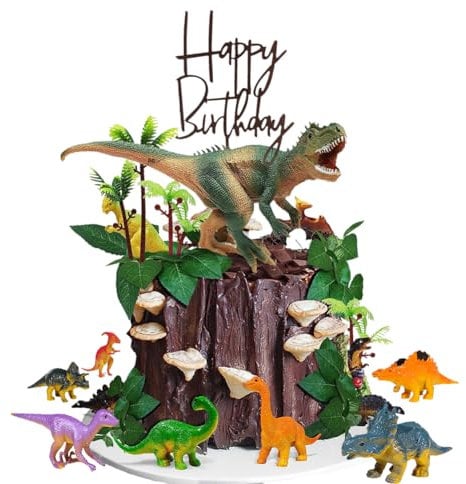 FELHPSP 25 PCS Dinosaur Cake Toppers With Dinosaur Eggs,Dinosaur&Palm Trees Birthday Toppers,Dinosaur Cake Decorations,Dinosaurs Figures Toys for Birthday Dino Theme Party Baby Shower