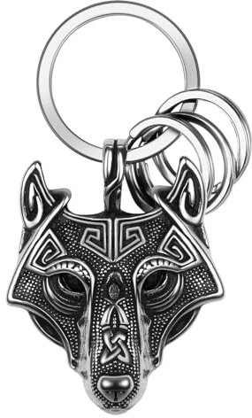 OIDEA Wolfskopf Schlüsselanhänger Wikinger Schmuck: Silber Herren Vikinger Vintage Retro Schmuck Metall Edelstahl mit Schlüsselringe Wolf Kopf Geschenk für Freund Männer Jungen